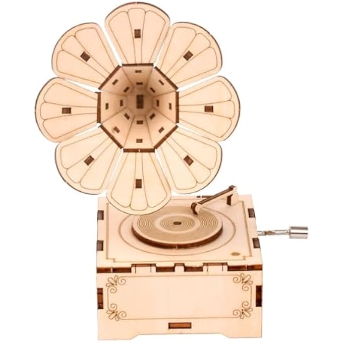 3D WOODEN PUZZLE MUSIC BOX PHONOGRAPH HAND CRANK MUSIC BOX TEASER SCIENCE AND EDUCATION EDUCATION DIY KITS 3D PUZZLES FOR ADULTS - Image 1